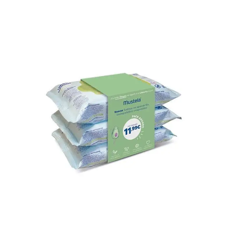 MUSTELA Toallitas Limpiadoras Aguacate BIO Pack 3x60 (180 unidades) PACK AHORRO