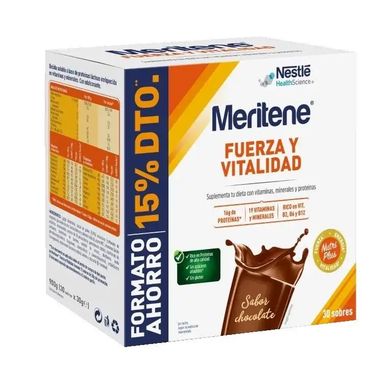 MERITENE Chocolate Fuerza y Vitalidad Batido 30 sobres