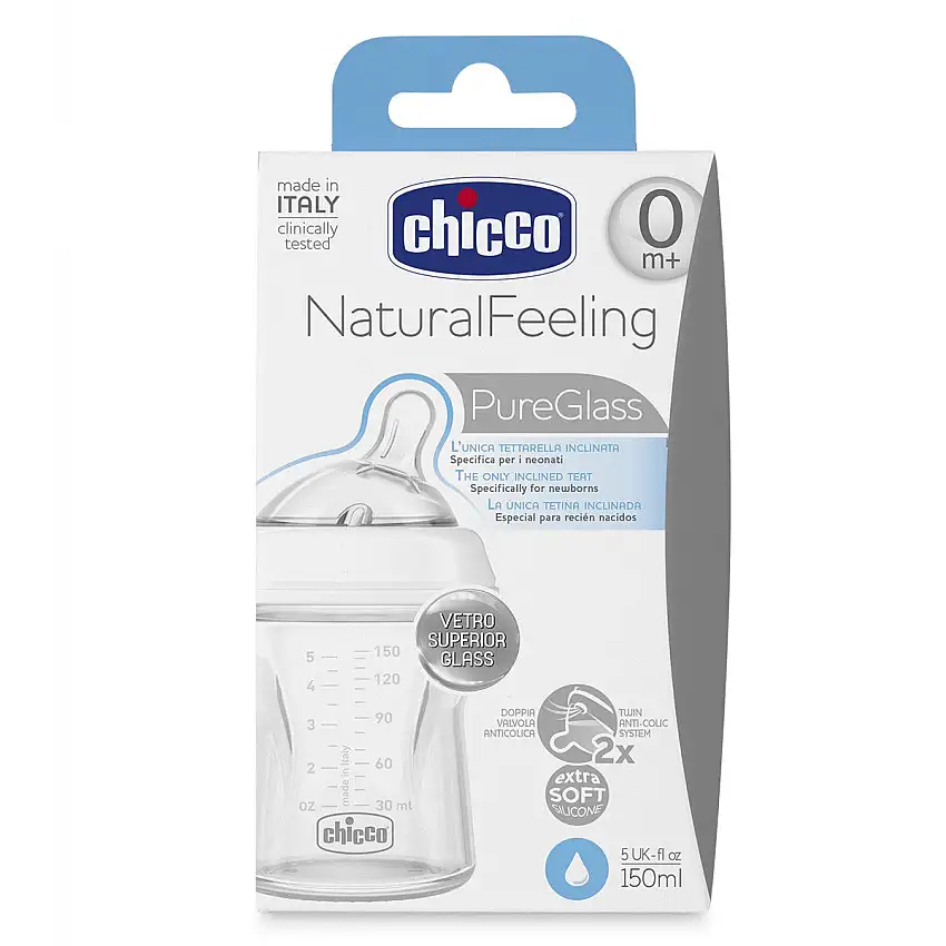 CHICCO Biberón Natural Feeling de Vidrio Flujo normal 150ML 0m+