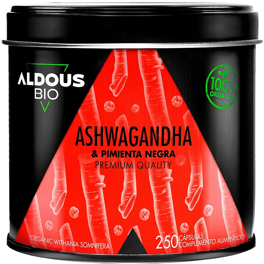 Aldous Ashwagandha Orgánica 2160 mg con Pimienta Negra 250 Cápsulas