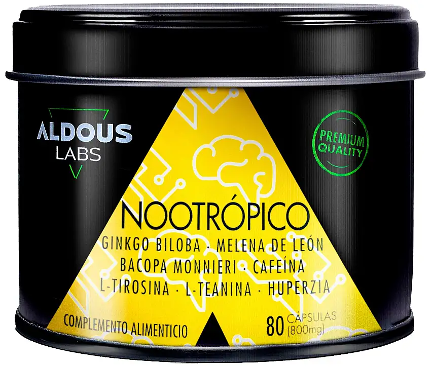 Aldous Nootrópico Natural con Ginkgo Biloba, Bacopa, Tirosina, Teanina 80 Cápsulas