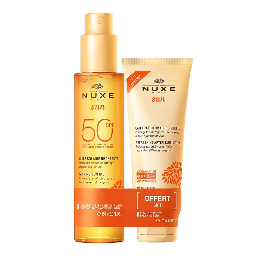 Nuxe Sun Aceite Bronceador SPF 50+ Leche Refrescante After Sun 100ml DE REGALO