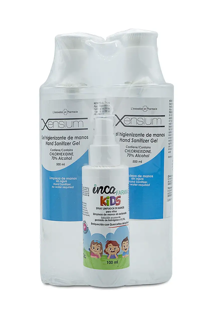 XENSIUM Gel Higienizante de Manos 2x500 ml + Spray Niños Pack