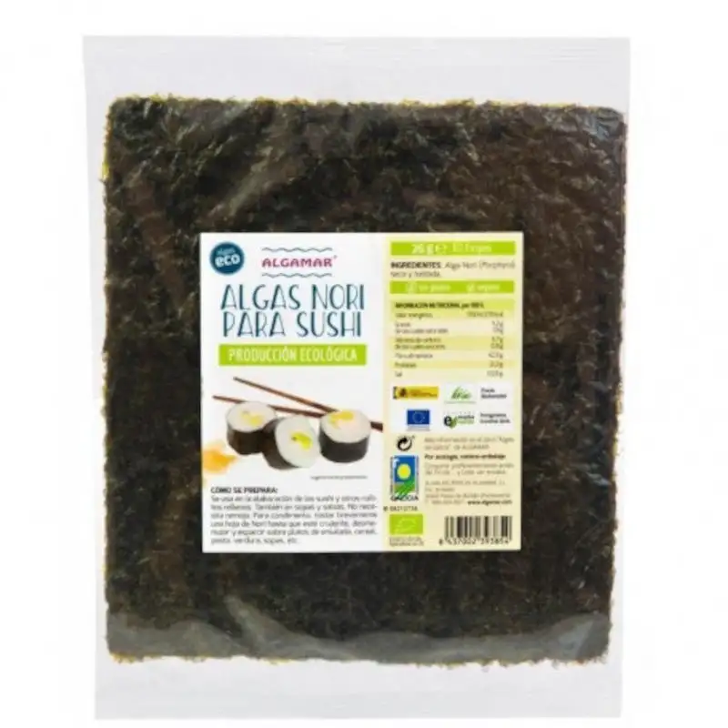 Algamar Algas Nori Sushi Eco 10 Hojas Delialga 25 g