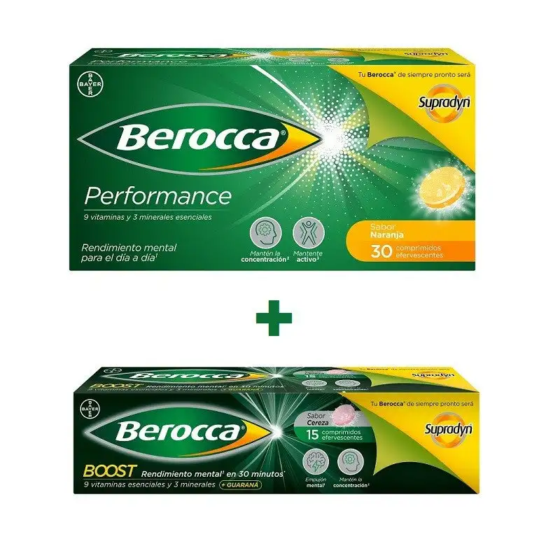BEROCCA Pack Performance Efervescente Naranja 30 comp + Berocca Boost 15 comp.