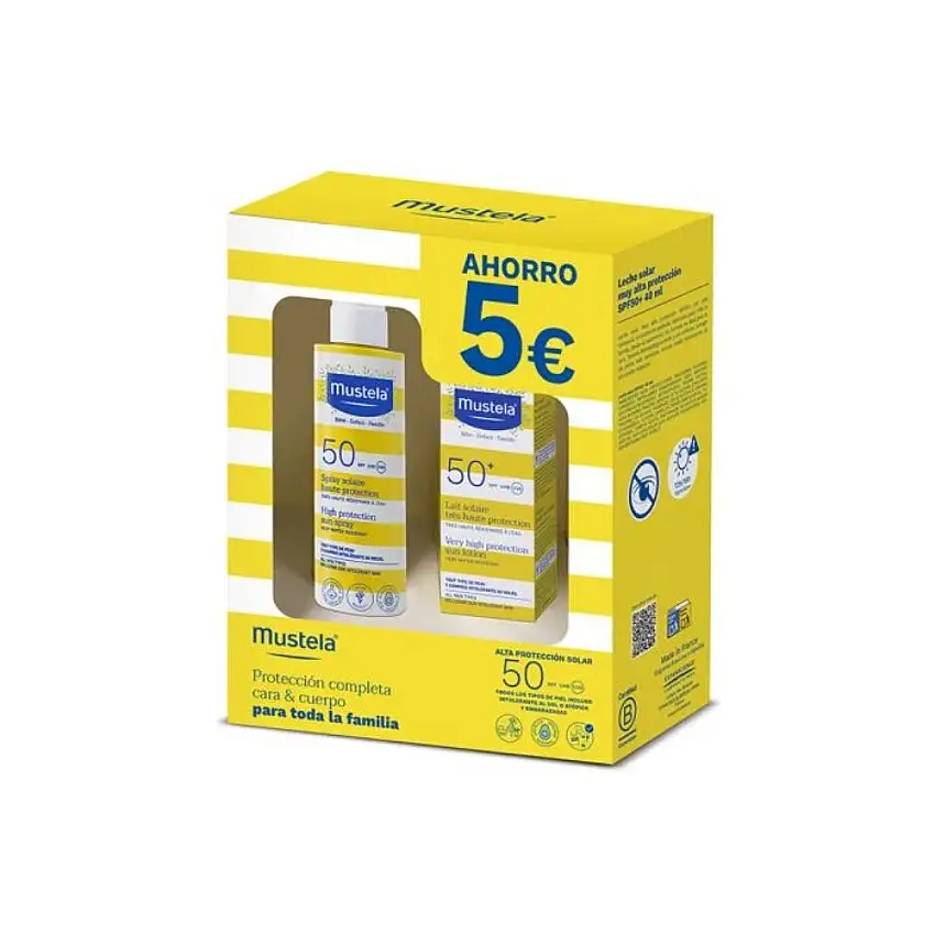 MUSTELA Pack Oferta Spray Solar Bebés SPF50 (200ml) + Crema Solar Facial SPF50+ (40ml)