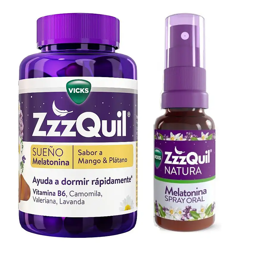 ZzzQuil Sueño Pack Spray Oral de Melatonina 30 ml + Melatonina Mango & Plátano 60 Gummies