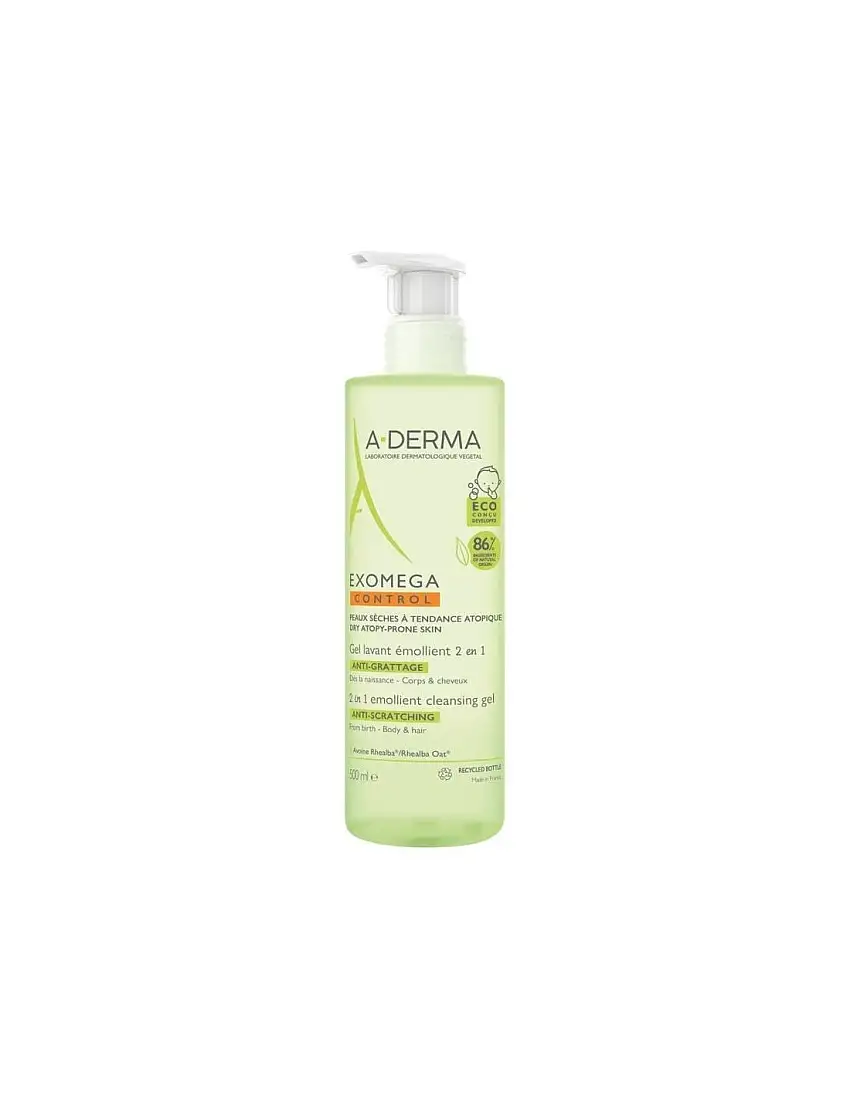 A-Derma Exomega Control Gel Limpiador Emoliente 2 En 1 Cuerpo Y Cabello 1 Envase 500 Ml
