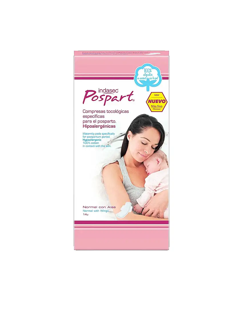 Compresas Higienicas Femeninas Posparto Indasec Normal Alas 14unidades