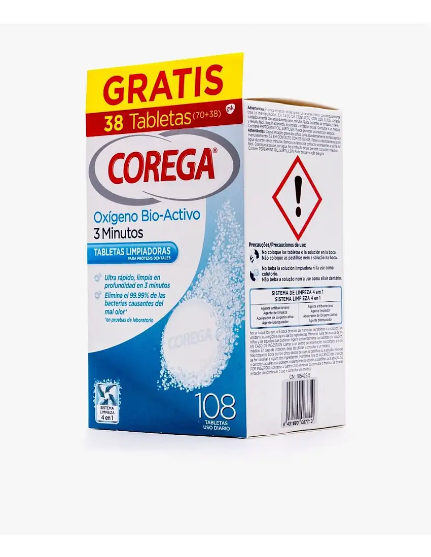 Corega Oxigeno Bio-Activo Limpieza Protesis 108 tabletas
