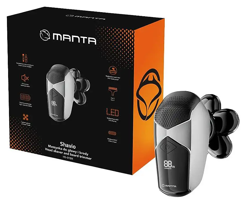 Manta Shavio Trimmer - USB-C, con 8 cabezales y estuche - Negro