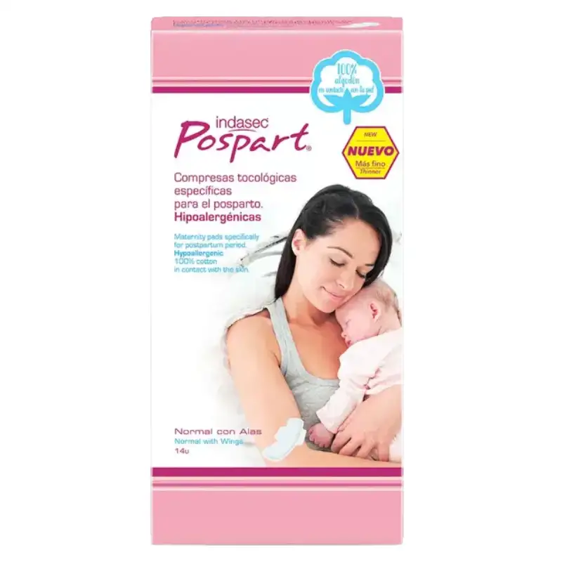 Indasec posparto compresas algodon normal con alas 14 uds